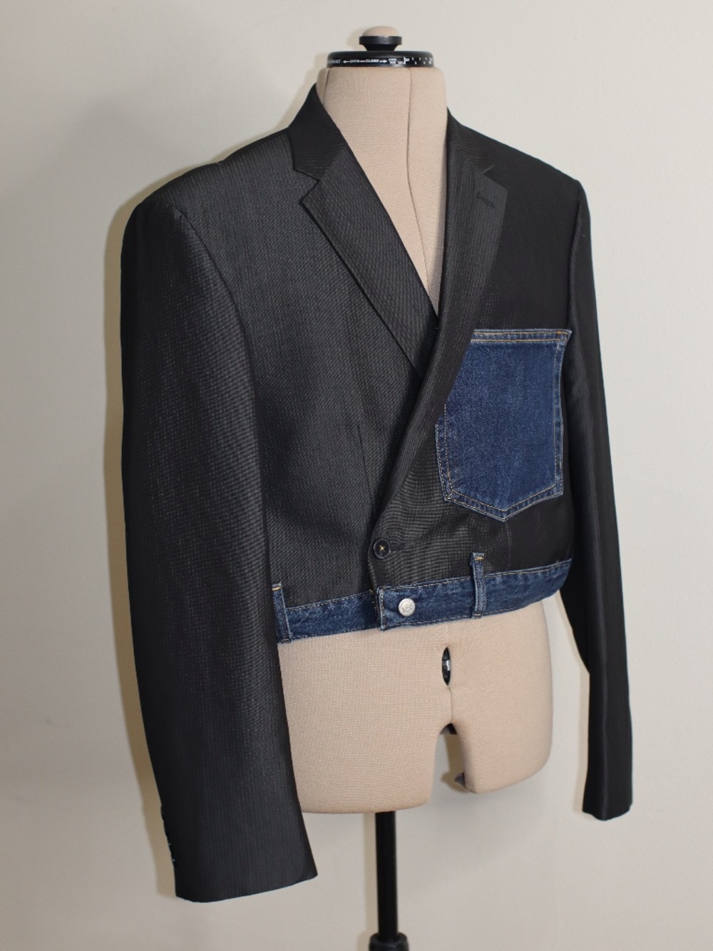 Stylish Upcycled Blazer with Denim Details